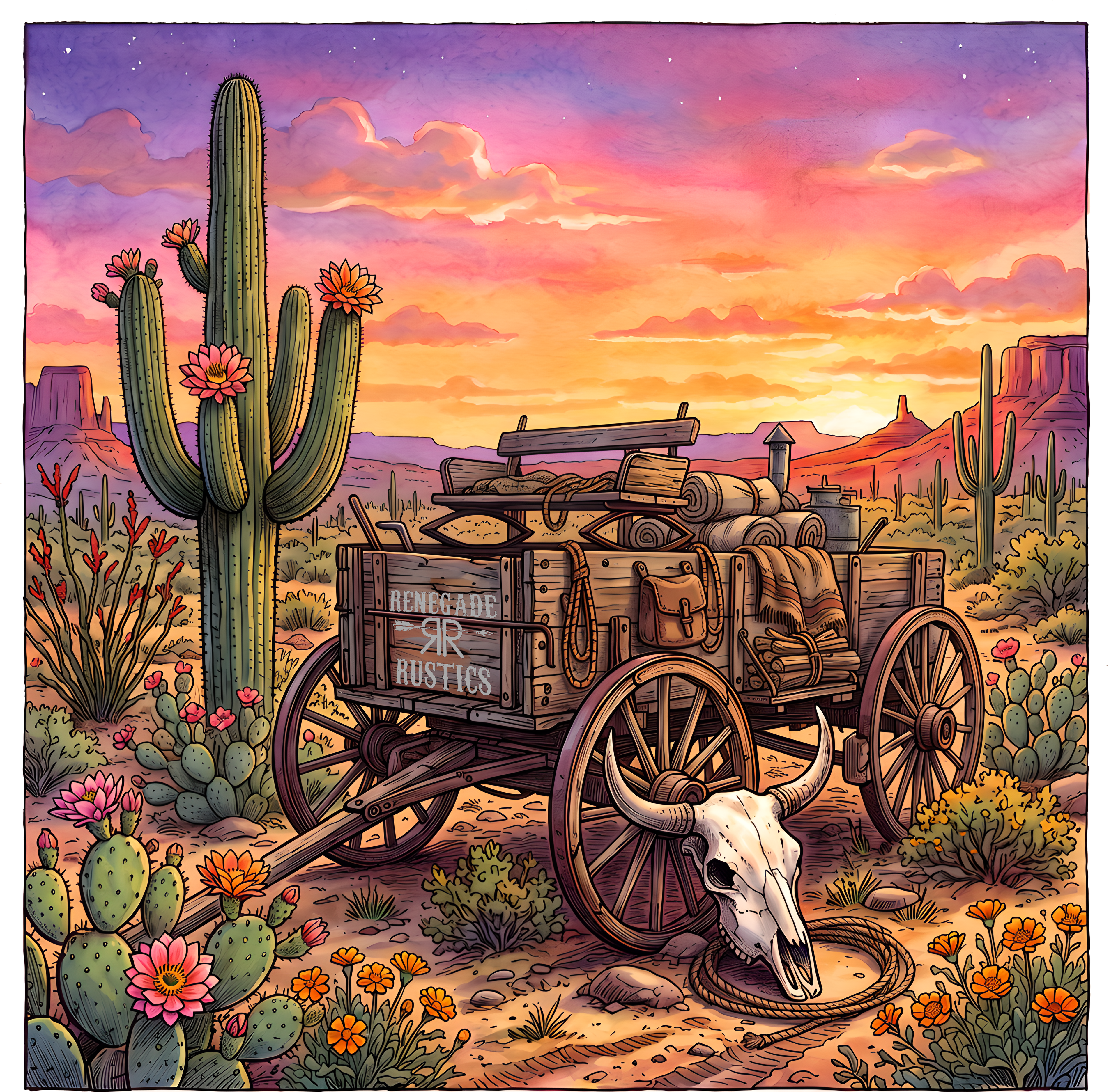 Desert cactus and flower clipart preview