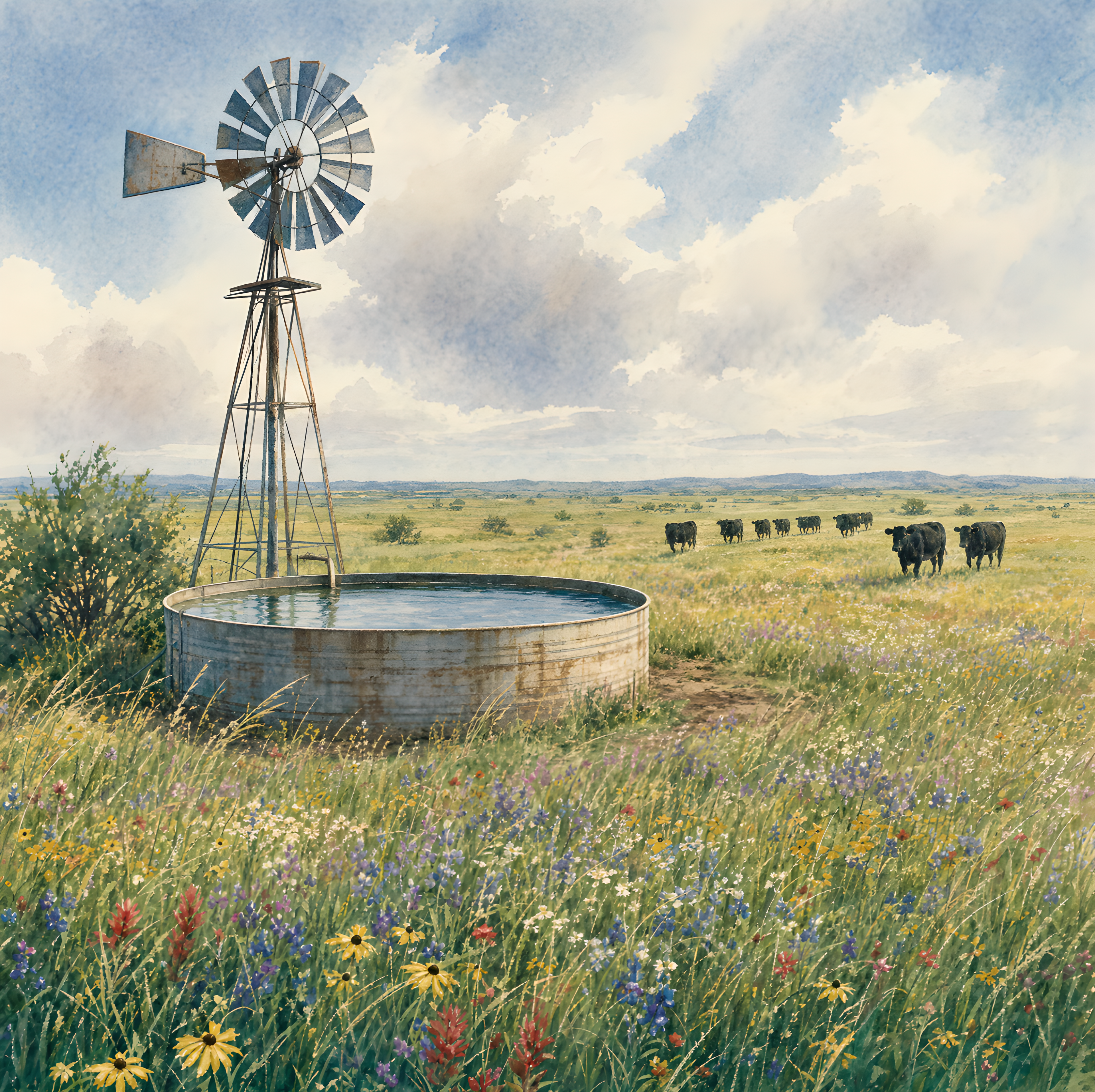 Prairie party clipart preview with sunflowers, wildflowers, and windmill artwork